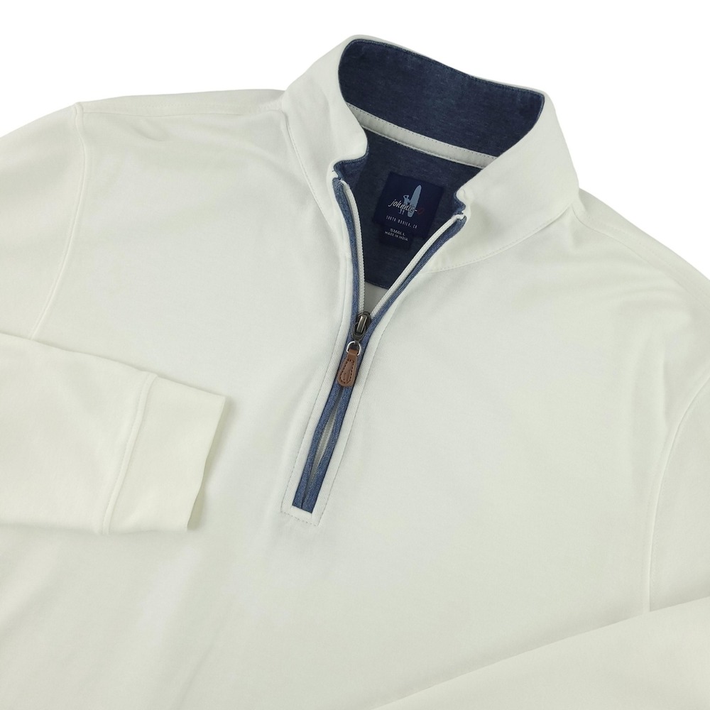 Johnnie-O Sully Sweater Mens S White Cotton Lyocell 1/4 Zip Mock Neck Pullover